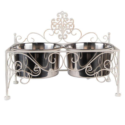 Doppelnapf aus Eisen im Vintage-Stil in Weiß